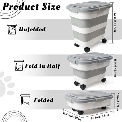 MALLMALL6 Dog Food Storage Container - Collapsible Pet Food Container with Spinner Wheels Scoop and Drying Box, Airtight Multifunctional Exlarge 20-30 LB Food Storage for Kitchen Dry Food Rice