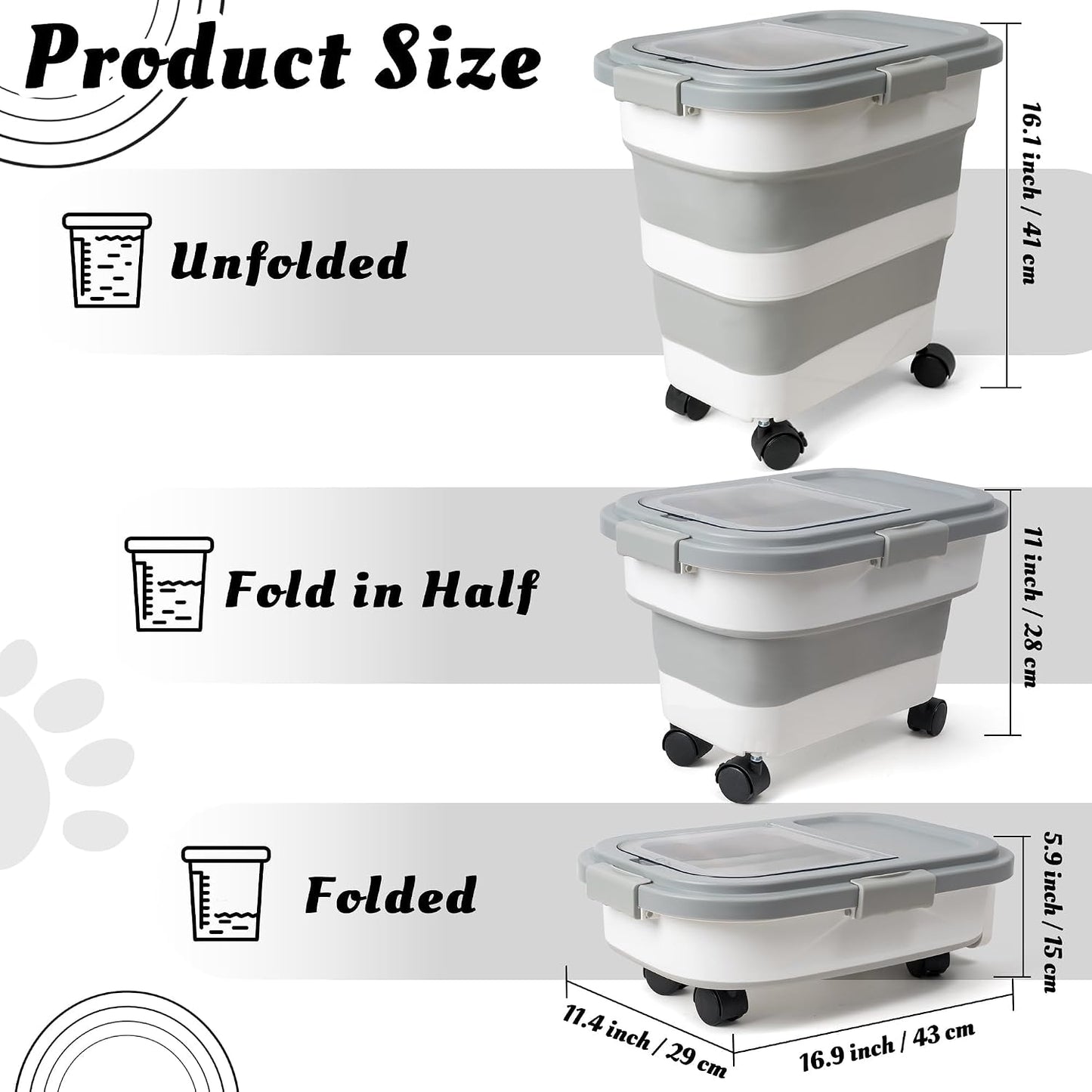 MALLMALL6 Dog Food Storage Container - Collapsible Pet Food Container with Spinner Wheels Scoop and Drying Box, Airtight Multifunctional Exlarge 20-30 LB Food Storage for Kitchen Dry Food Rice
