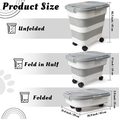 MALLMALL6 Dog Food Storage Container - Collapsible Pet Food Container with Spinner Wheels Scoop and Drying Box, Airtight Multifunctional Exlarge 20-30 LB Food Storage for Kitchen Dry Food Rice