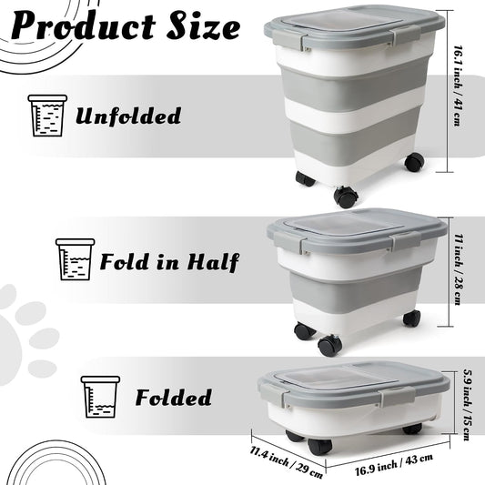 MALLMALL6 Dog Food Storage Container - Collapsible Pet Food Container with Spinner Wheels Scoop and Drying Box, Airtight Multifunctional Exlarge 20-30 LB Food Storage for Kitchen Dry Food Rice