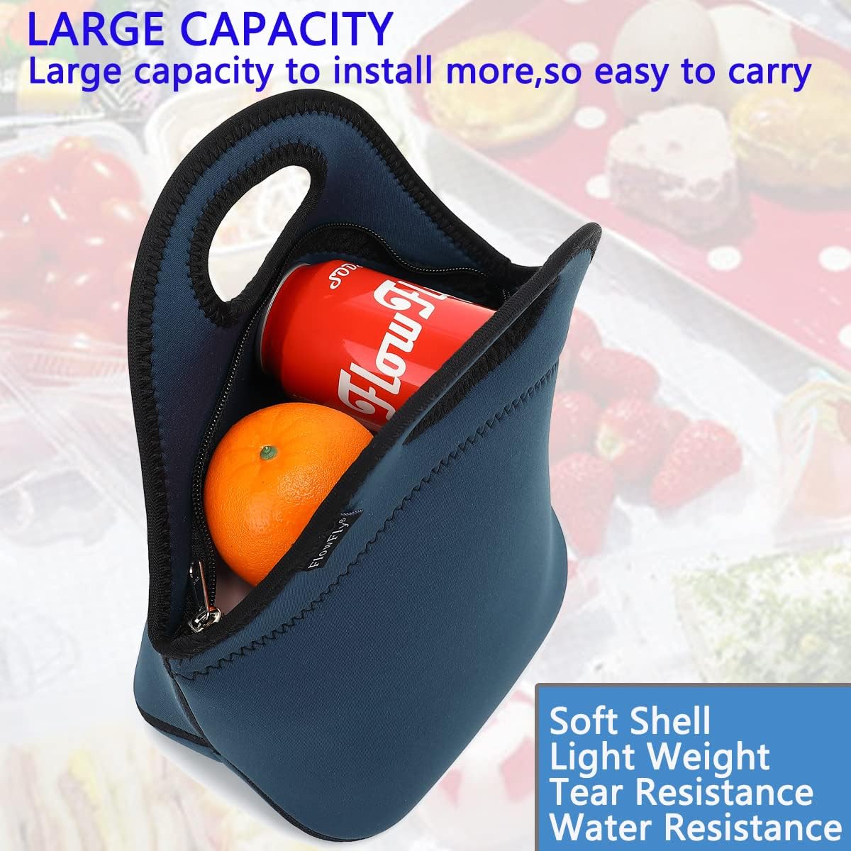 FlowFly Neoprene kids Lunch box Insulated Soft Bag Mini Cooler Thermal Meal Tote Kit for Boys, Girls,Men,Women,School,Work, Office,Black