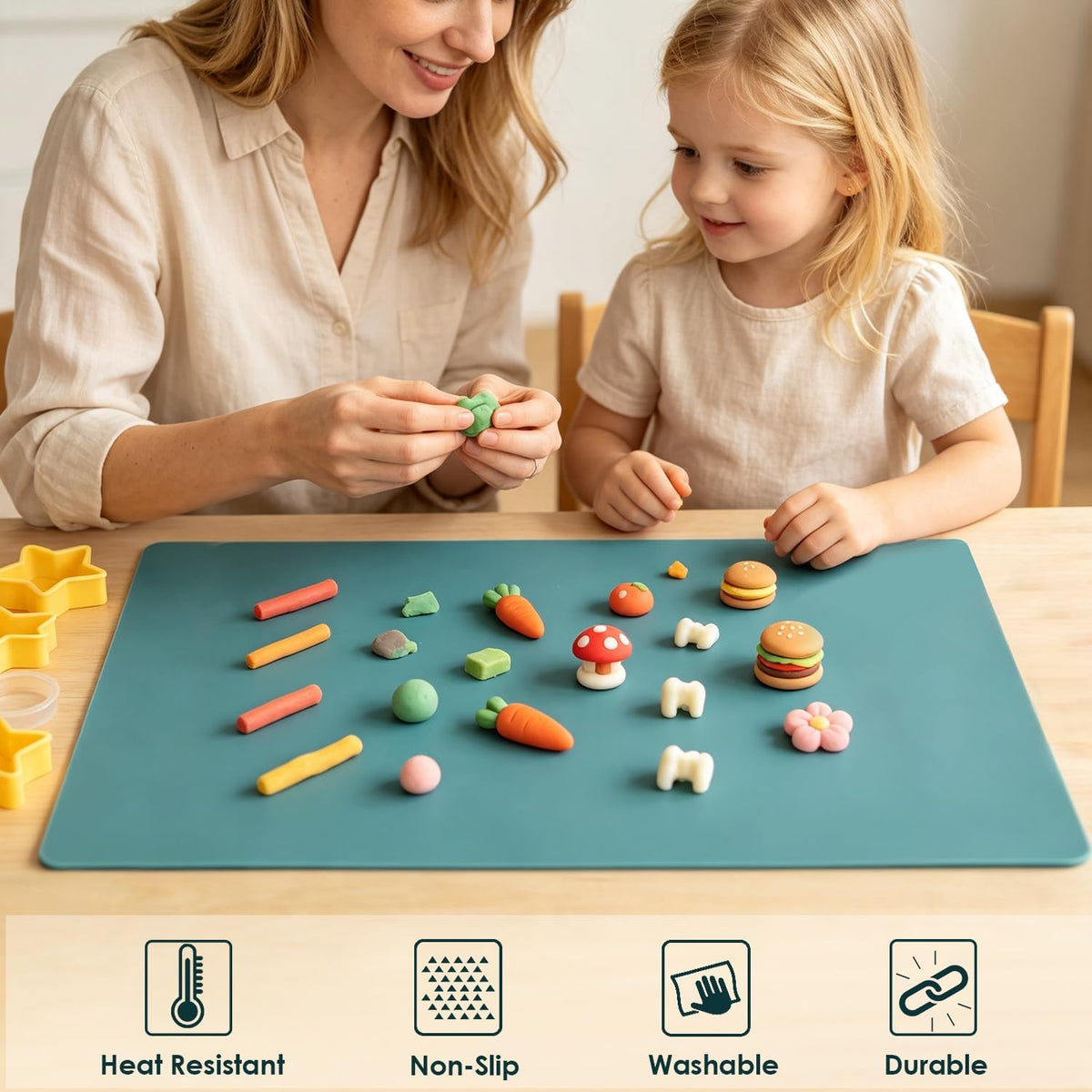 Extra Large Silicone Table Mat, Silicone Mat for Crafts Kids Dinner Placemat Desk Countertop Waterproof Protector Mats, Heat Insulation Kitchen Pastry Mat Rolling Dough Pad (Coffee, 23.6''x15.7'') - Colors A