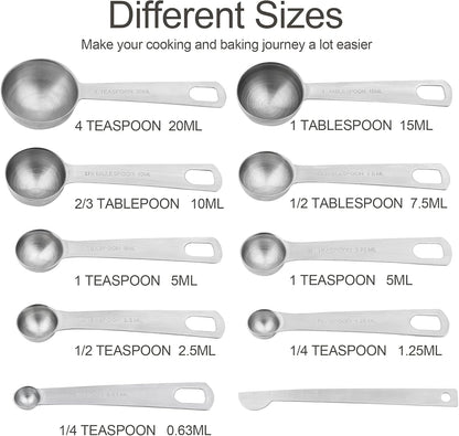 Measuring Cups and Spoons Set, 18/8 Stainless Steel Measuring Cups and Spoons for Kitchen & Baking, Heavy Duty Metric & US 8 Measuring cups, 9 Measuring Spoons Set