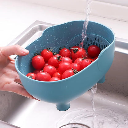 2PCS Vegetables Washing Basket Elephant Drainage Basket Fruit Basket for Draining Pasta Noodles Kitchen, PP Material, 22x14x10cm (Blue & Gray)