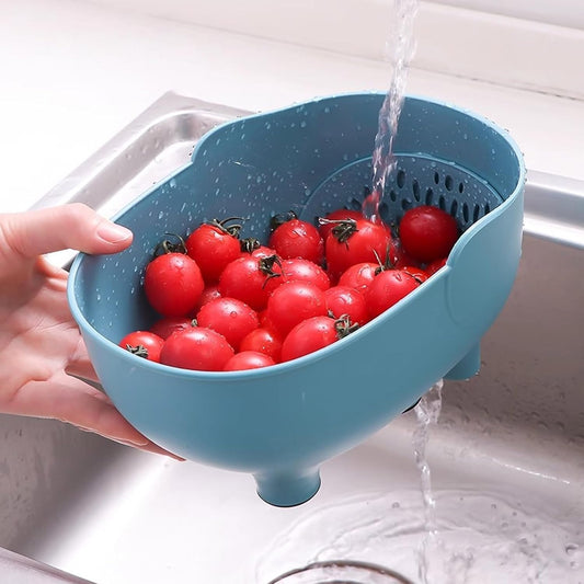 2PCS Vegetables Washing Basket Elephant Drainage Basket Fruit Basket for Draining Pasta Noodles Kitchen, PP Material, 22x14x10cm (Blue & Gray)