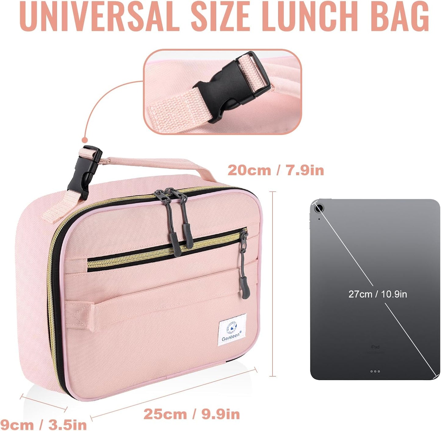 Genteen Lunch Box Kids, Insulated Lunch Bag Kids Boys Girls Back to School, Soft Lunch Box for Men Reusable Lunchbox for Office,Outdoor,School (Black)