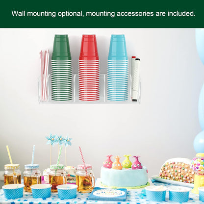 Double Cup Holder with Marker Slot, Party Cup Dispenser Acrylic Cup Organizer Mark Your Cup and Drink Up Caddy Modern Bar Counter Decor, Clear