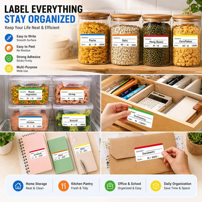 500 pcs Food Labels, 1.18 x 2.36 Inch Freezer Labels, Removable for Food Containers, Mason Jars, Water/Oil/Tear Resistant, No Residue Food Storage Labels, Perfect for Kitchen