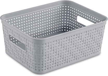 Sterilite 6-Pack Tall Basket, Woven Plastic Storage Baskets for Organization, Cement - Organizing Bin Containers with Handles for Bedroom, Bathroom, Dorm, and Closet