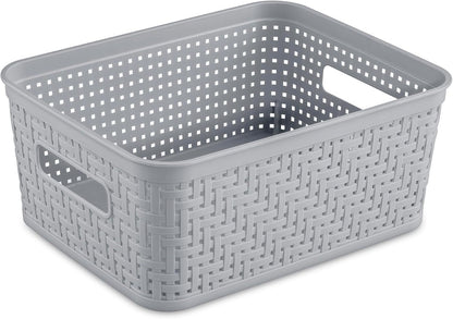 Sterilite 6-Pack Tall Basket, Woven Plastic Storage Baskets for Organization, Cement - Organizing Bin Containers with Handles for Bedroom, Bathroom, Dorm, and Closet
