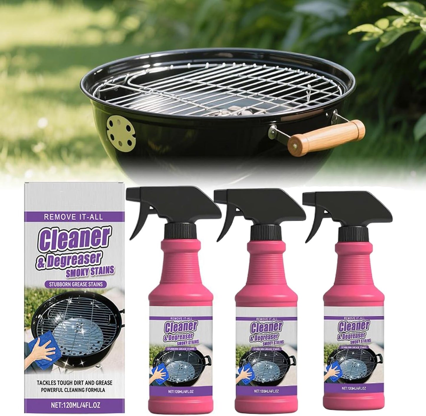 Fast-Acting Heavy-Duty Grill Degreaser Spray, Fast Acting Heavy Duty Grill Degreaser, Barbecue Grills Rack Cleaner, 120ml/4fl.0z, Kitchen Cleaners for All Stubborn Oil Stains