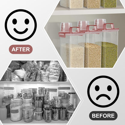 LEAWALK Airtight Rice Storage Container, 3-5Lbs Cereal Dry Food Flour Bin, Pet Dog Cat Food Dispenser with Measuring Cup, BPA Free Plastic Kitchen and Pantry Organization Bin for Sugar-Clear Grey