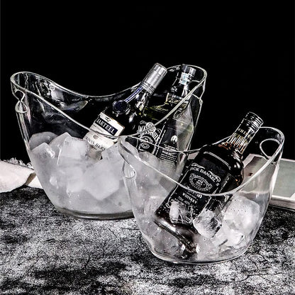 Mwellewm Beverage Tubs for Parties Plastic Ice Bucket for Cocktail Bar Clear Acrylic Wine Bucket with Scoops Drink Bucket Cooler for Chiller Bin for Champagne or Beer (8 L, 4 L)