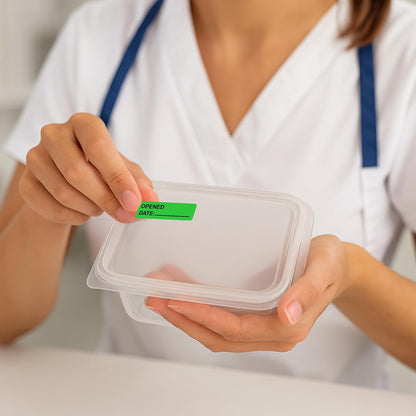 Opened Date Labels for Medical, Food & Lab Use - 800 Fluoro Green Write-on Small Stickers (12mm x 40mm / 0.5" x 1.5") in Dispense Box. Strong Latex-Free Adhesive & Indirect Food/Medical Safe Ink