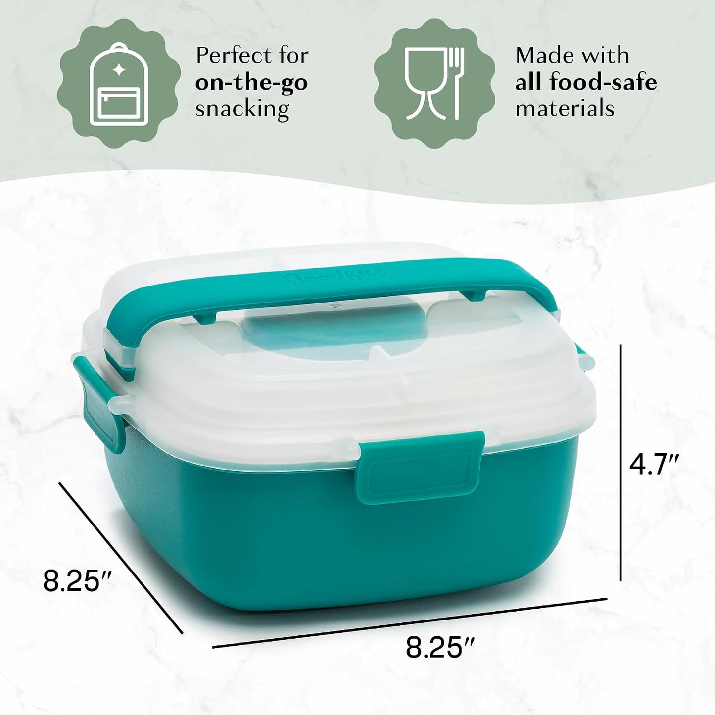 Goodful Stackable Lunch Box Container, Bento Style Food Storage with Removeable Compartments for Sandwich, Snacks, Toppings & Dressing, Leak-Proof and Made without BPA, 56-Ounce, Blue