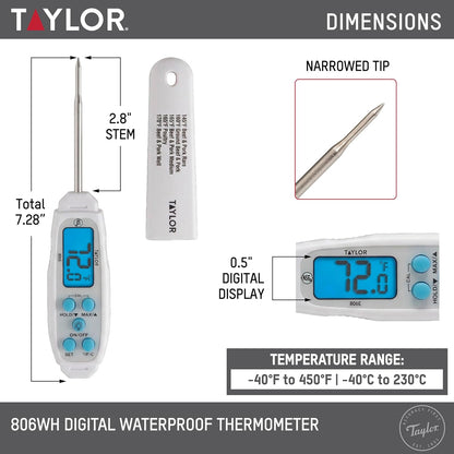 Taylor Digital Instant Read Waterproof Meat Thermometer with Backlight