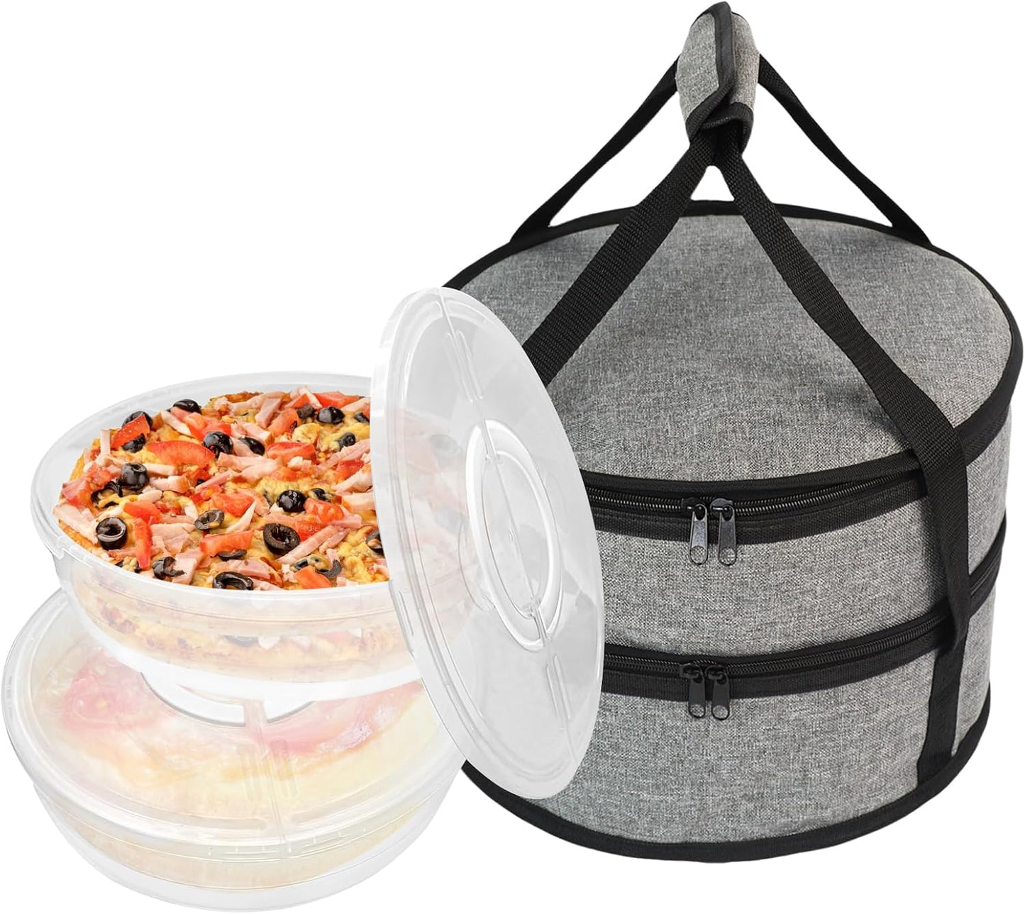 12" 2 Pack Pie Carrier with Lid and Insulated Food Carrying Case Bag, Reusable Food Storage Containers for Pies, Cheesecake, Pizza, Nuts Fruit