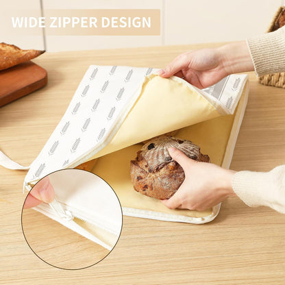 Wide Zipper Access Cotton &Beeswax Bags for Homemade Bread 2 Pack XL Reusable Beeswax Bread Bags for Homemade Bread Freezer Organic Cotton Food Storage Bags to Keep Fresh