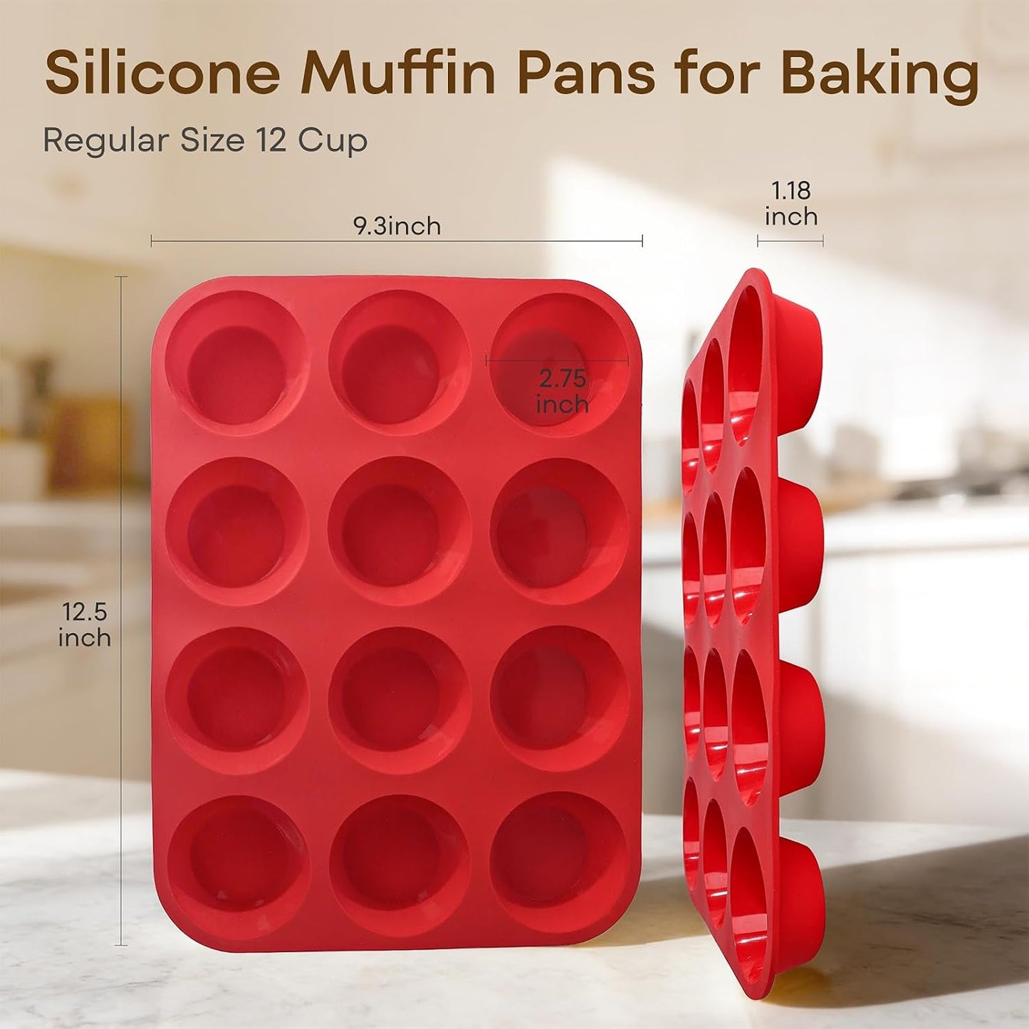 Silicone Muffin Pans for Baking Nonstick 2 Pcs, 12 Cup Regular Cupcake Pan, Food-Grade Silicone Baking Molds for Cupcakes, Egg Bites, Freezer, White
