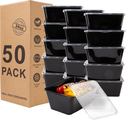RANLITTLE Meal Prep Containers 50 Pack 38oz Reusable, Leakproof Food Storage Containers with Lids, BPA-Free Plastic To Go Take Out Bento Box Stackable Microwave & Freezer Safe
