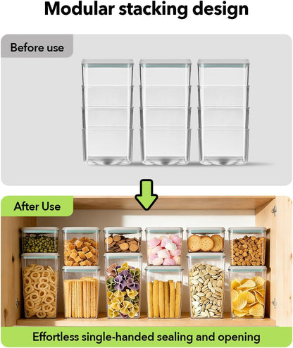 Airtight Food Storage with One-Touch Lid, (3 × 1.27 QT / 1.2 L) Stackable Durable PET for Sugar, Grains, Coffee Beans, and Baking Pantry Organization