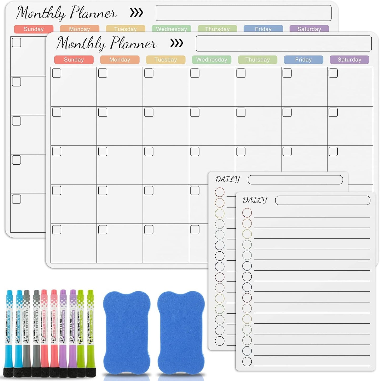 Magnetic Dry Erase Calendar for Fridge Reusable Monthly Planner Board Fridge Calendar White Board Anti-Slip Magnetic Shopping List Planner with 5 Pens for Home Kitchen 16.5x11.8inch