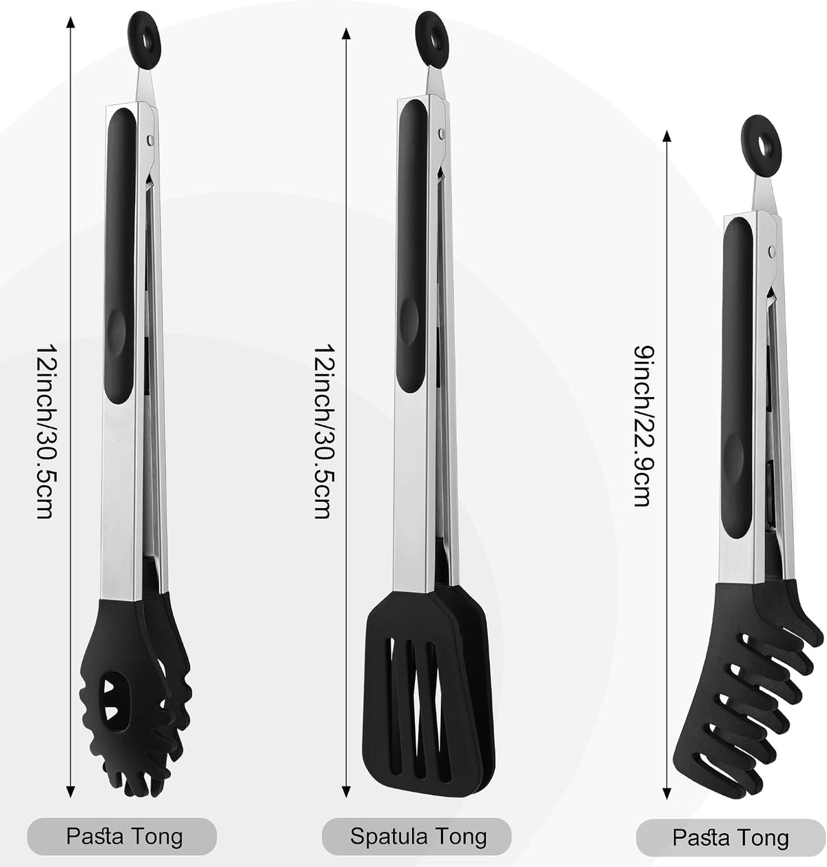 Kitchen Tongs with Silicone Tips, 9" & 12" Silicone Tongs for Cooking