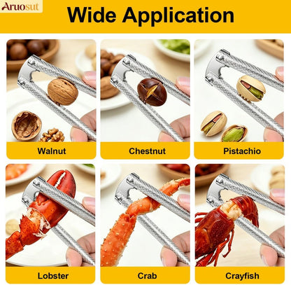 Nut Cracker 2Pcs and 4 Picks Set, Stainless Steel Nutcracker Tool for Walnut and Seafood Crackers