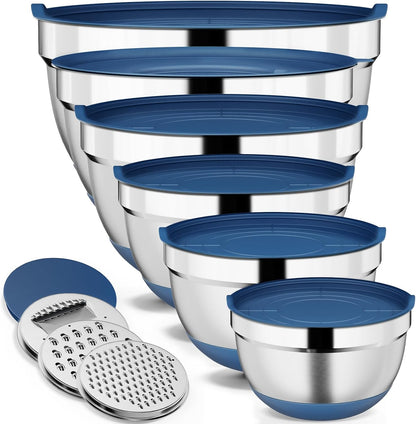 9 Pack Mixing Bowls with Airtight Lids & Grater Attachments, Khaki