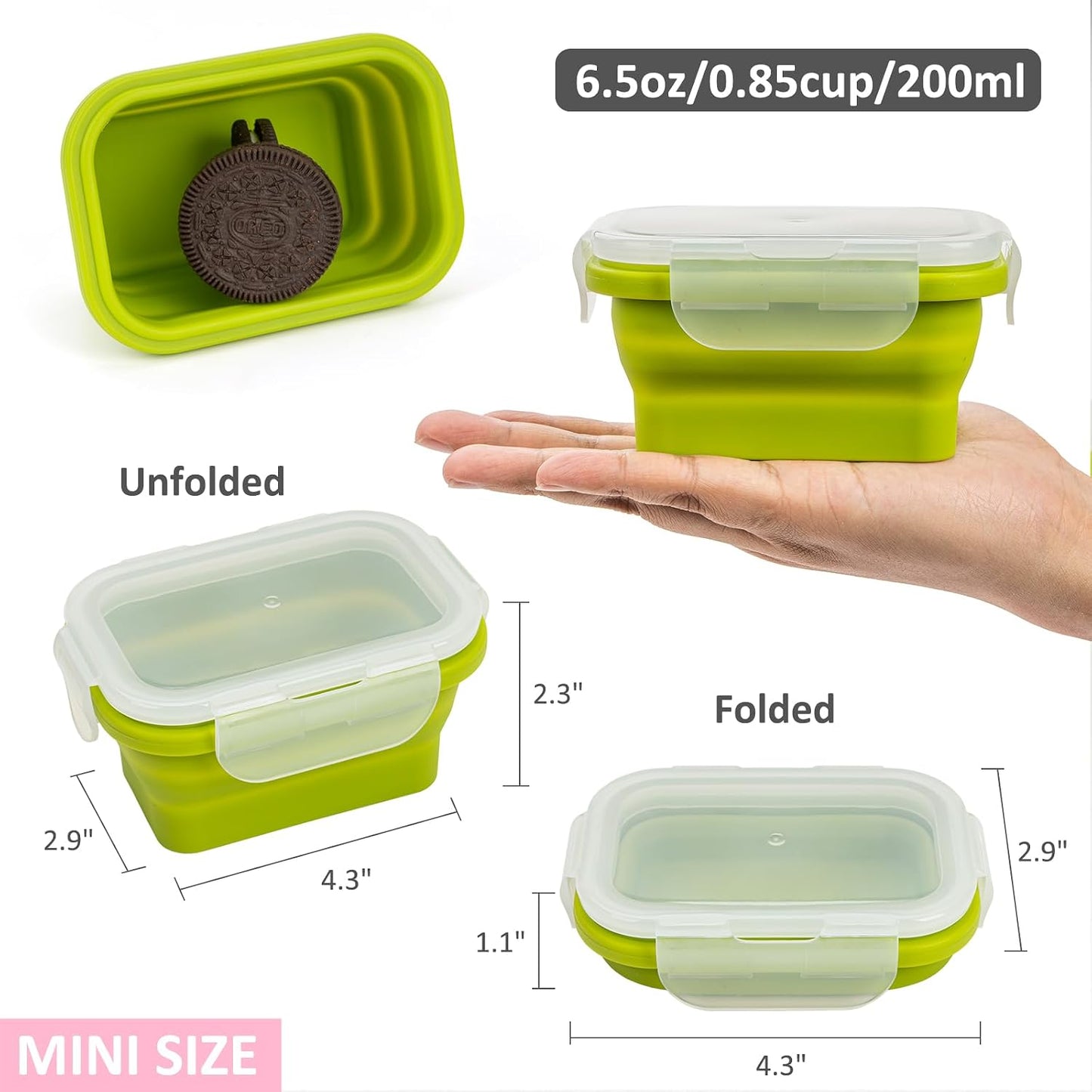 Collapsible Silicone Food Storage Containers Set with Lid & Air Vent,Foldable Lunch Containers(4PCS,Blue,27oz)