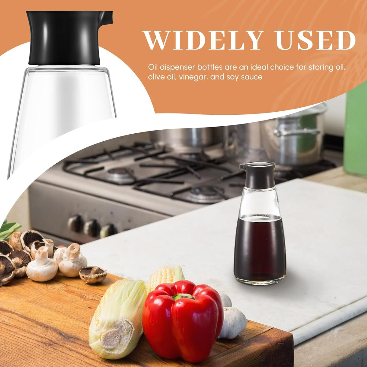 Glass Soy Sauce Dispenser Bottles, 9.6 oz Oil Cruet, Black