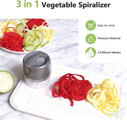 3-in-1 Vegetable Spiralizer Slicer, Adjustable Mandoline Spiral Cutter for Zucchini Noodles, Carrots, Cucumber (Green)