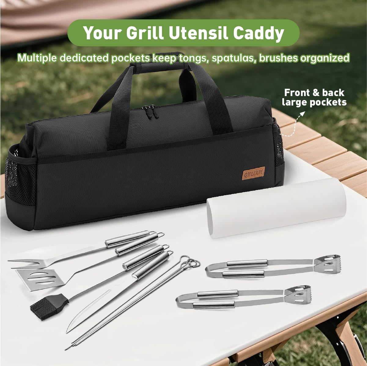 22" Grill Tool Storage Bag,Heavy Duty 1680D Waterproof BBQ Tools Bag,Large Grill Utensil Storage Caddy with Pockets, BBQ Accessories Bag Compatible with Blackstone