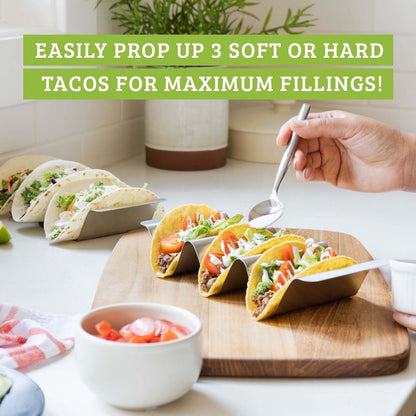 Stainless Steel Taco Holder, Taco Stands with Handles, Dishwasher and Grill Safe Taco Rack, Taco Serving Set, BPA-Free Metal Taco Shell Holders (Set of 6)