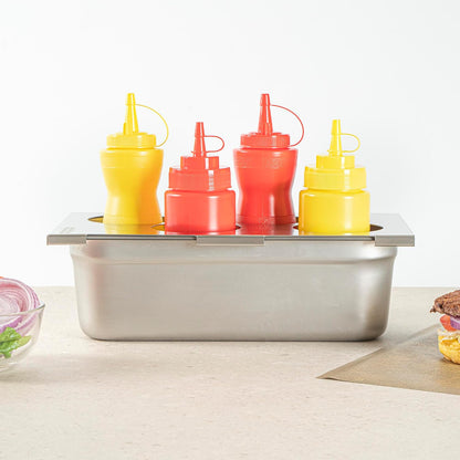 Restaurantware Stainless Steel Bottle Organizer - 1 Count - 6.299 x 7.087 x 0.394 Inches - Dishwasher-Friendly Condiment Holder - Kitchen Bottle Rack - Space-Saving Design - Silver