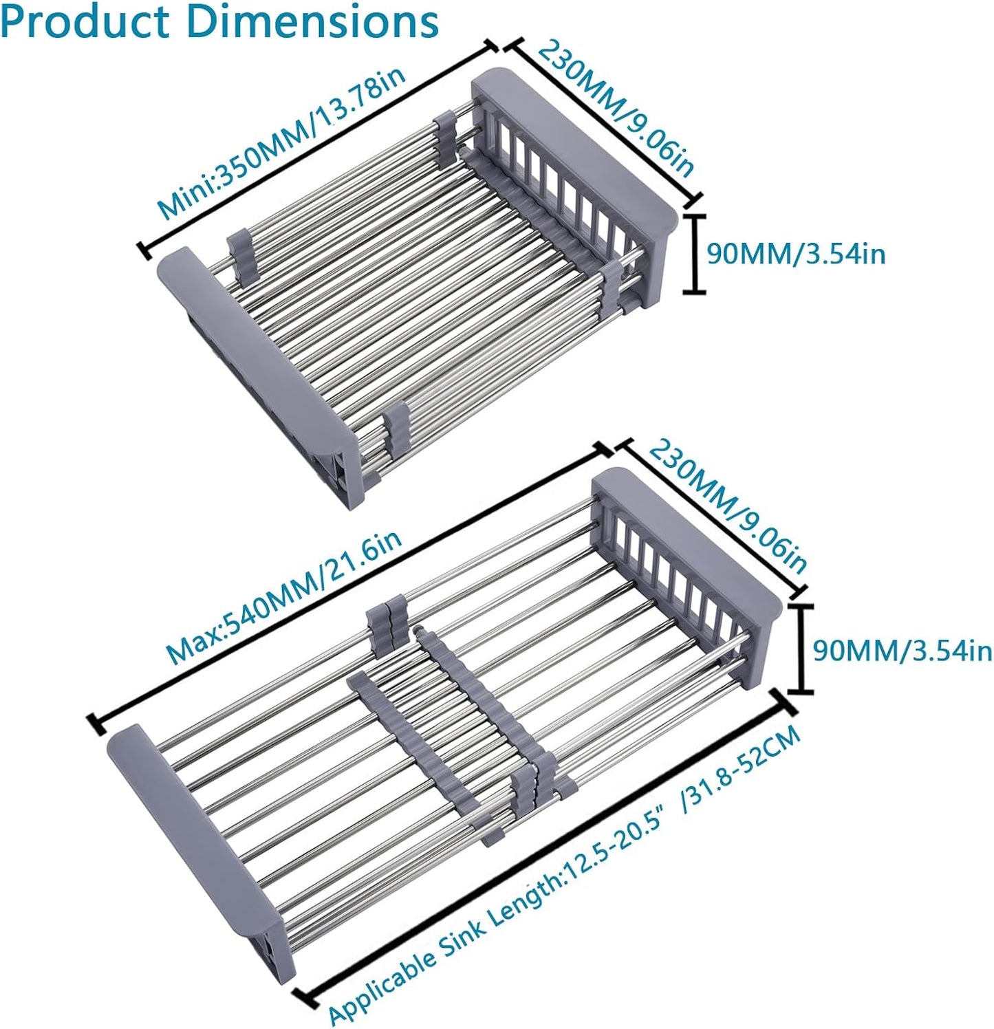 Dish Drying Rack, Over The Sink Dish Drying Rack, Stainless Steel Dish Drainer with Adjustable Arms Holder Functional Kitchen Sink Organizer for Vegetable and Fruit