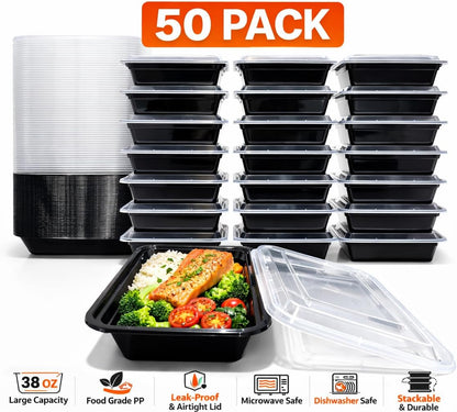 4U'LIFE 28 oz [Pack of 12] 2-Compartment Meal Prep Containers, Bento Boxes With Clear Lids