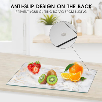 JAMBALAY Tempered Glass Cutting Boards for Kitchen, Gold 12"x8" & 16"x12" Glass Cutting Board Set with Marble Design, With Non Slip Foot, Shatter and Heat Resistant, Dishwasher Safe