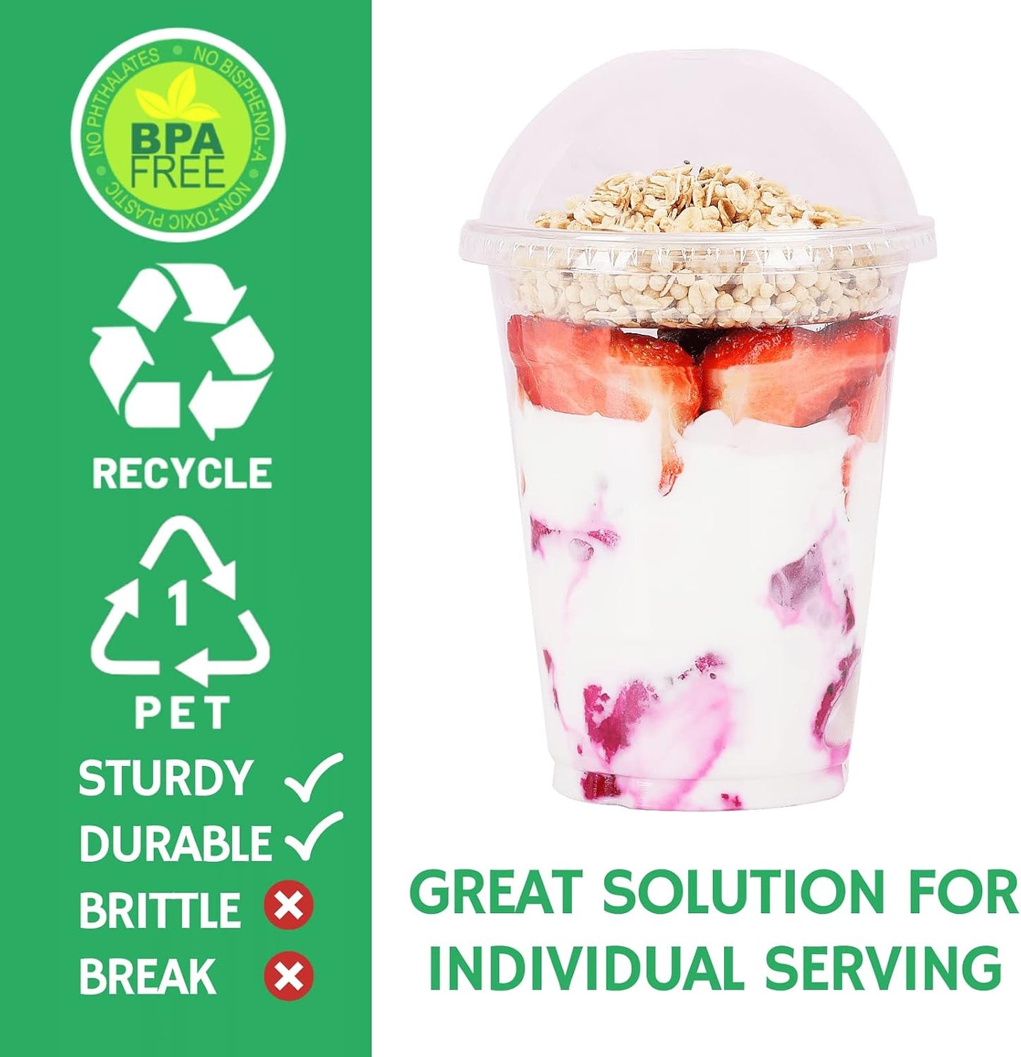 Aatriet 12 oz Clear Plastic Parfait Cups with Insert 3.25oz & Dome Lids No Hole - (20 Sets) Yogurt Fruit Parfait Cups, for Dips and Veggies, Take Away Breakfast and Snacks. No Leaking