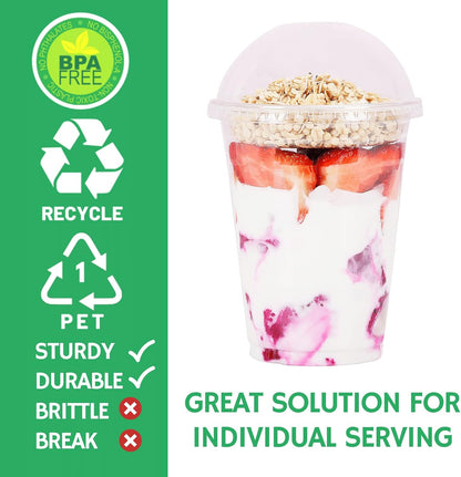 Aatriet 12 oz Clear Plastic Parfait Cups with Insert 3.25oz & Dome Lids No Hole - (20 Sets) Yogurt Fruit Parfait Cups, for Dips and Veggies, Take Away Breakfast and Snacks. No Leaking
