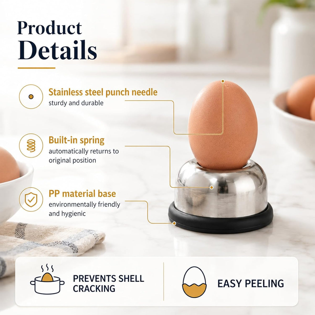 Egg Piercer for Raw Eggs, Needle Egg Punch Tool with Anti-Slip Base
