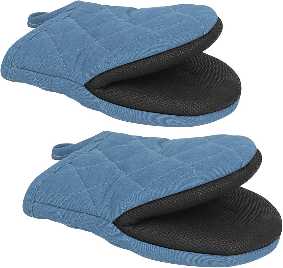 1 Pair Short Oven Mitts - Silicone Kitchen Oven Gloves High Heat Resistant 500℉, Mini Oven Mits with Non-Slip Grip Surfaces and Hanging Loop for BBQ, Baking, Cooking and Grilling (Black)