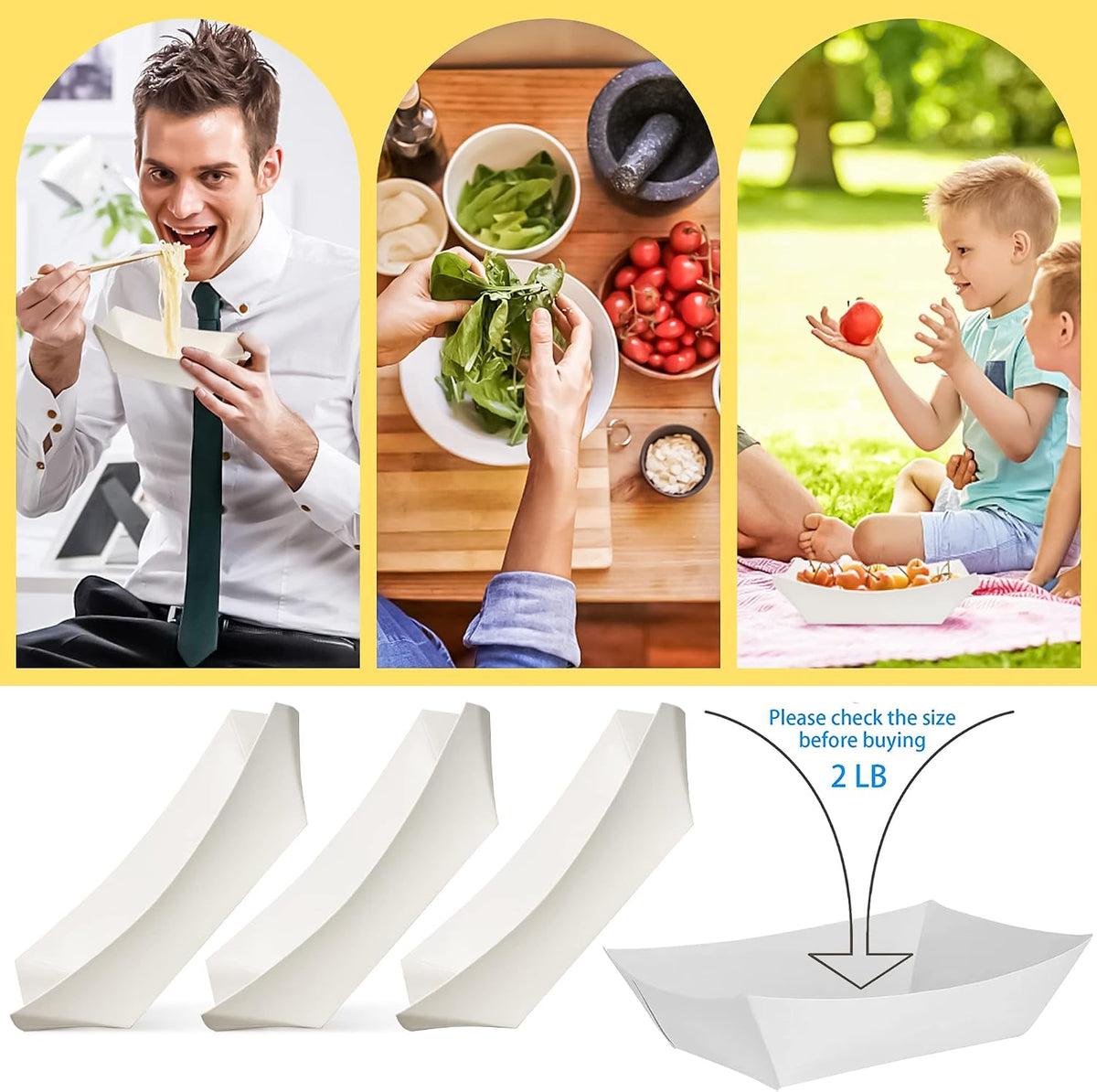 100 Pack 2lb Paper Food Trays, Heavy-Duty Paper Food Boat Disposable Serving Basket Tray for French Fries Nachos Snack Hot Dog Taco BBQ Popcorn Party Picnic Wedding Party (Brown)