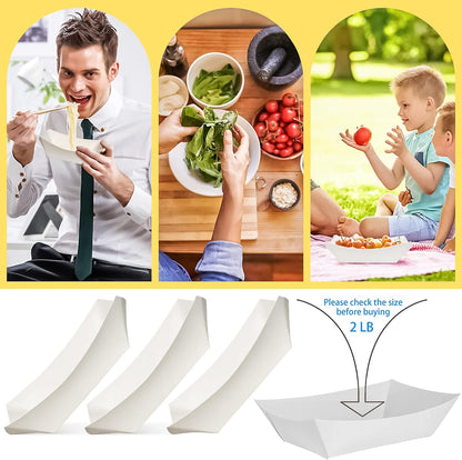 100 Pack 2lb Paper Food Trays, Heavy-Duty Paper Food Boat Disposable Serving Basket Tray for French Fries Nachos Snack Hot Dog Taco BBQ Popcorn Party Picnic Wedding Party (Brown)