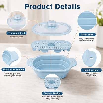 40oz Silicone Microwave Steamer For Cooking Food, Vegetable Steamer, Grey