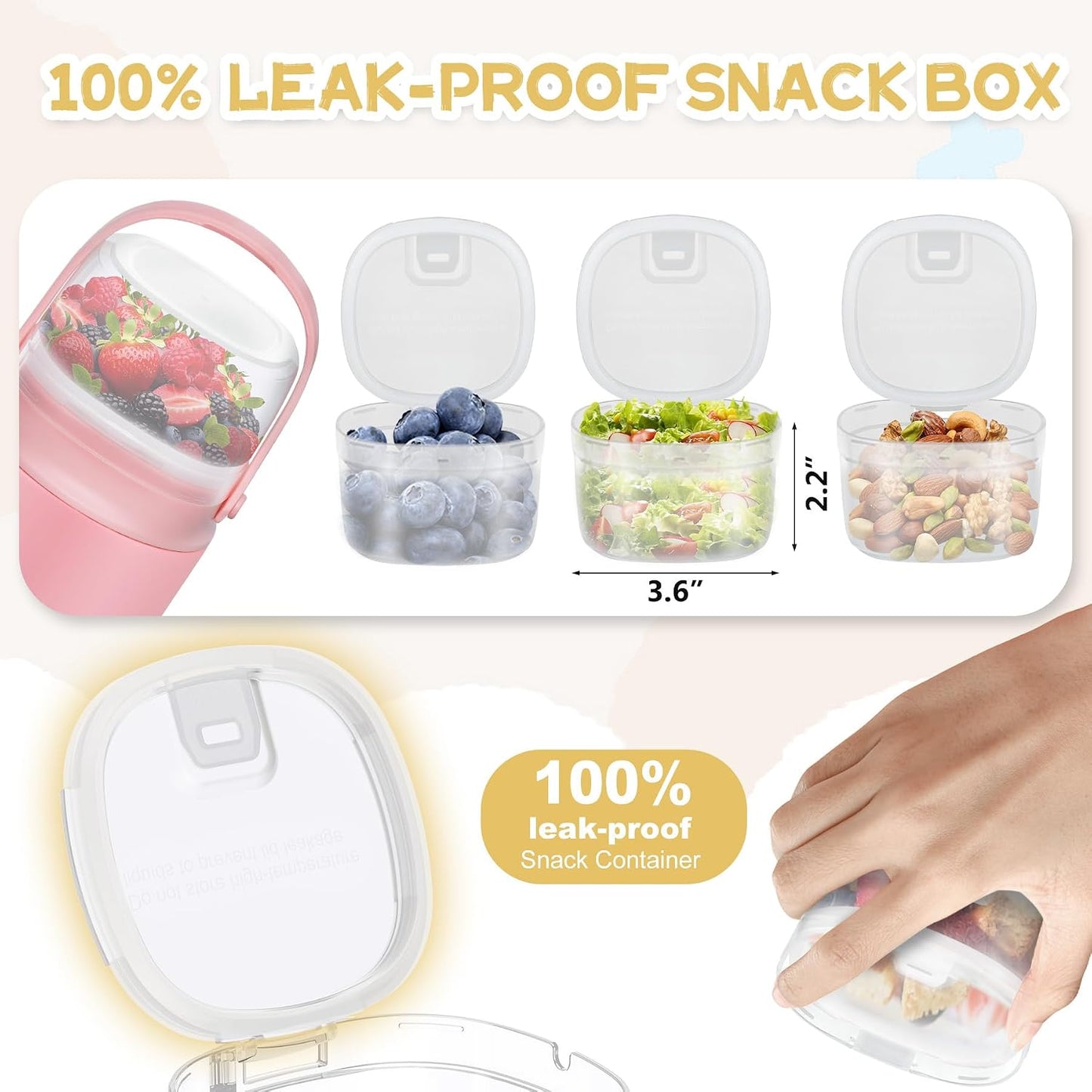 2 - in - 1 Soup Thermo for Hot Food 14oz with Snack Box Container Leak Proof Insulated Lunch Container Kids and Adults Stainless Steel Double Wall Vacuum Wide-mouth Thermal with Spoon and Handle