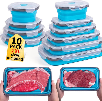 Collapsible Food Storage Containers with Lids, 4 Pack, 40 oz Silicone 1-Compartment Meal Prep Containers Reusable, Lunch Bento Boxes for Adults, Microwave Freezer Dishwasher Safe, BPA-Free, Black