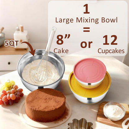 9 Pack Mixing Bowls with Airtight Lids & Grater Attachments, Khaki