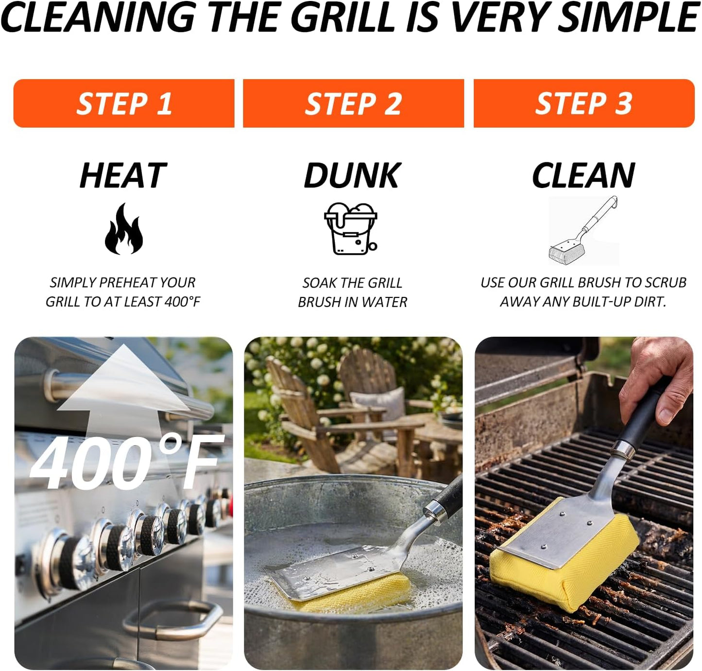 TNTOR Grill Brush Bristle Free with Scraper, 2 Removable BBQ Clearning Brush Head and 18" Handle BBQ Grill Brush for Outdoor Grill, Grill Tools for Grill/Smoker/Gas/Charcoal, Grill Gifts for Dads