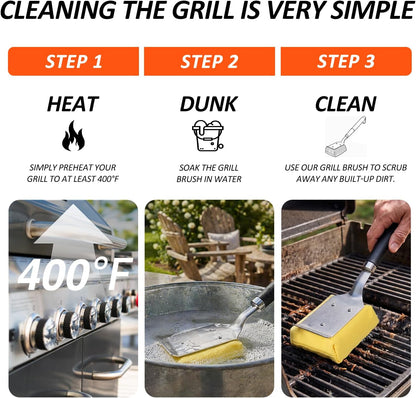 TNTOR Grill Brush Bristle Free with Scraper, 2 Removable BBQ Clearning Brush Head and 18" Handle BBQ Grill Brush for Outdoor Grill, Grill Tools for Grill/Smoker/Gas/Charcoal, Grill Gifts for Dads